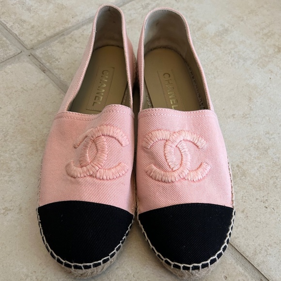 COPY - Chanel Denim Toile CC Espadrilles 36 Pink Black - Picture 1 of 6